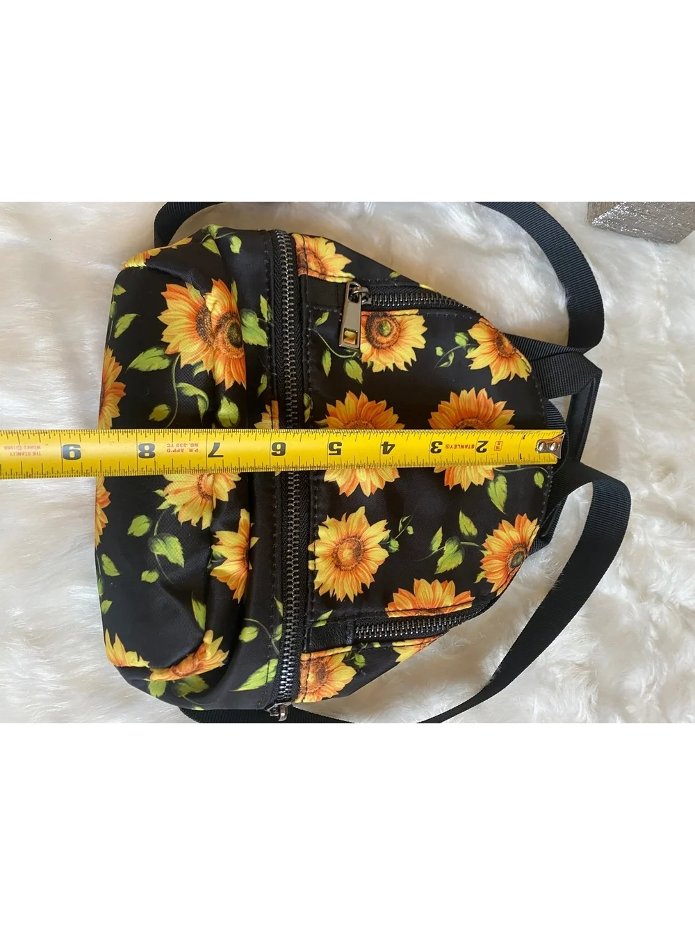 Small Black Backpack with Sunflower Print